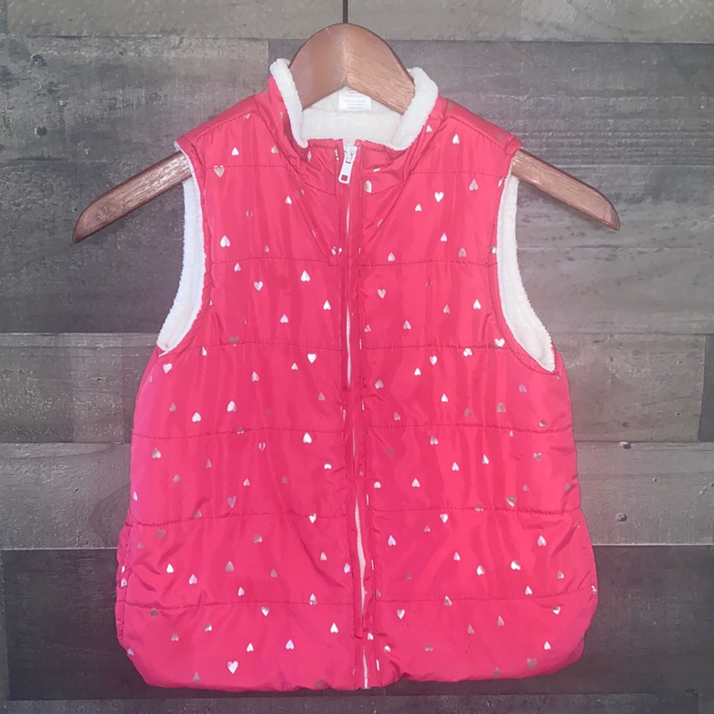 Pink with Silver Hearts and Soft White Lining. Gymboree Puff Vest
